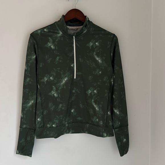 LL Bean Women's Small VentureSoft Pullover Quarter-Zip Print Sweatshirt Green - Picture 2 of 11